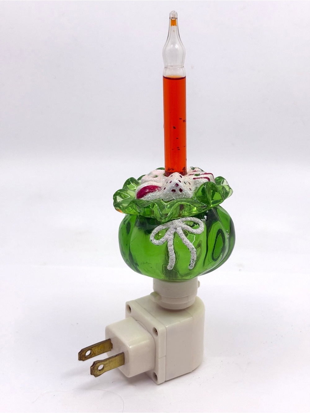 Vintage Green plastic Night Light with Orange Liquid Bulb Vtg